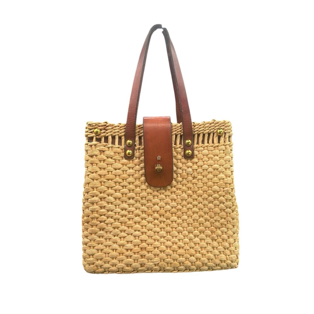 Vintage Etienne Aigner 60s Straw & Leather Tote Bag Satchel Purse
Unique